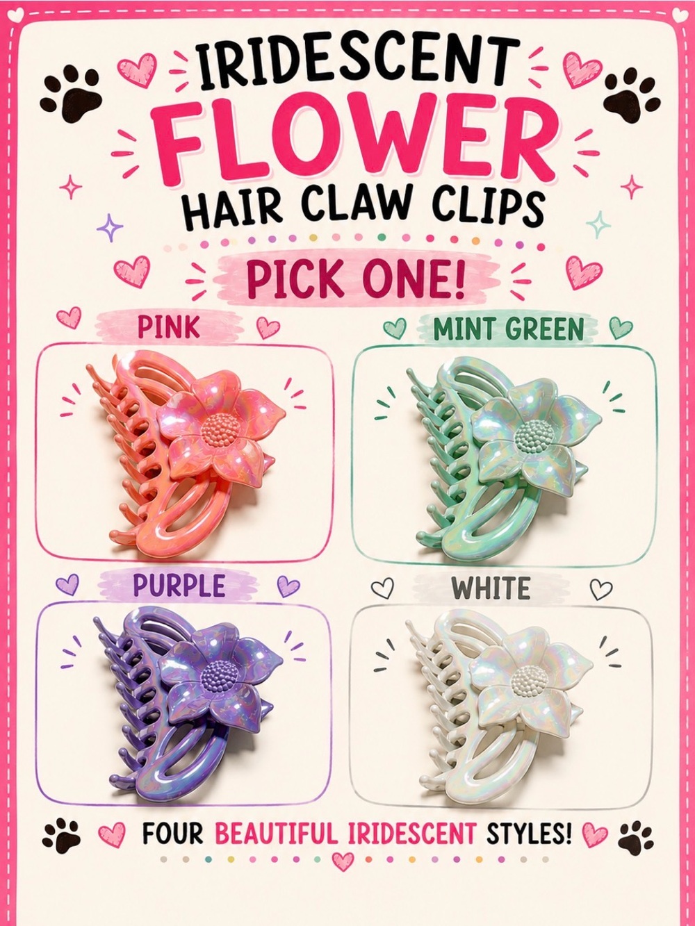 Iridescent Flower Claw Clip - Pick One
